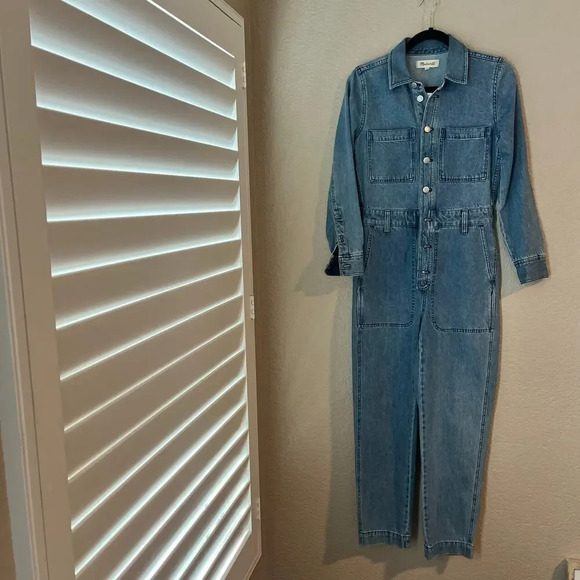 New Madewell Denim Relaxed Coverall Jumpsuit Glenroy Wash NWT XXS Long Sleeve - Picture 3 of 10